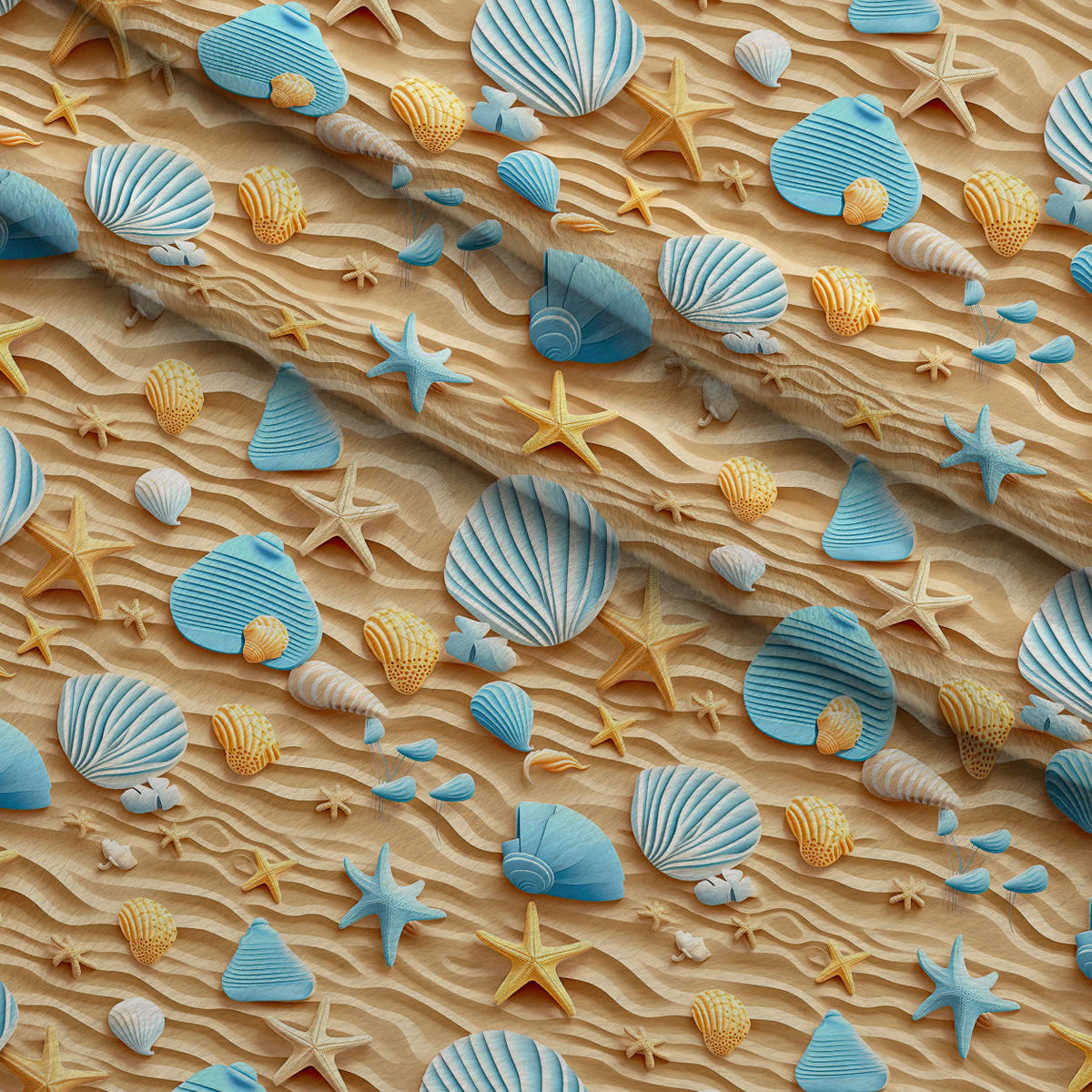 Seashell Shores Pattern 2 Fleece Fabric — fleece fabric folded close-up preview (mv-fleece-v1:lying)