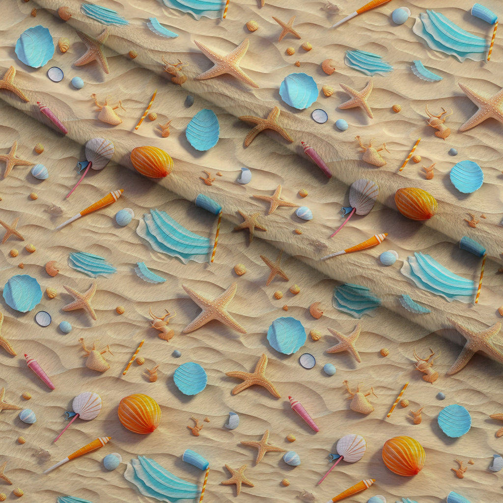 Seashell Shores Pattern 3 Fleece Fabric — fleece fabric folded close-up preview (mv-fleece-v1:lying)