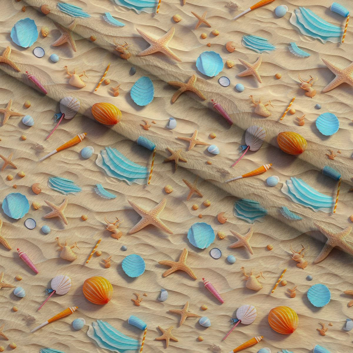 Seashell Shores Pattern 3 Fleece Fabric — fleece fabric folded close-up preview (mv-fleece-v1:lying)