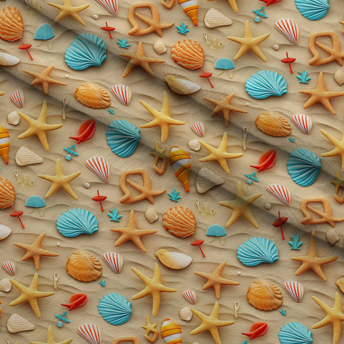 Seashell Shores Pattern 4 Fleece Fabric — fleece fabric folded close-up preview (mv-fleece-v1:lying)