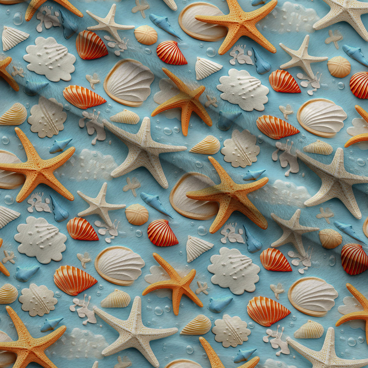 Seashell Shores Pattern 5 Fleece Fabric — fleece fabric folded close-up preview (mv-fleece-v1:lying)