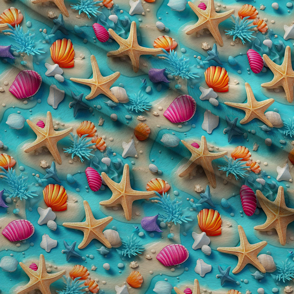 Seashell Shores Pattern 6 Fleece Fabric — fleece fabric folded close-up preview (mv-fleece-v1:lying)