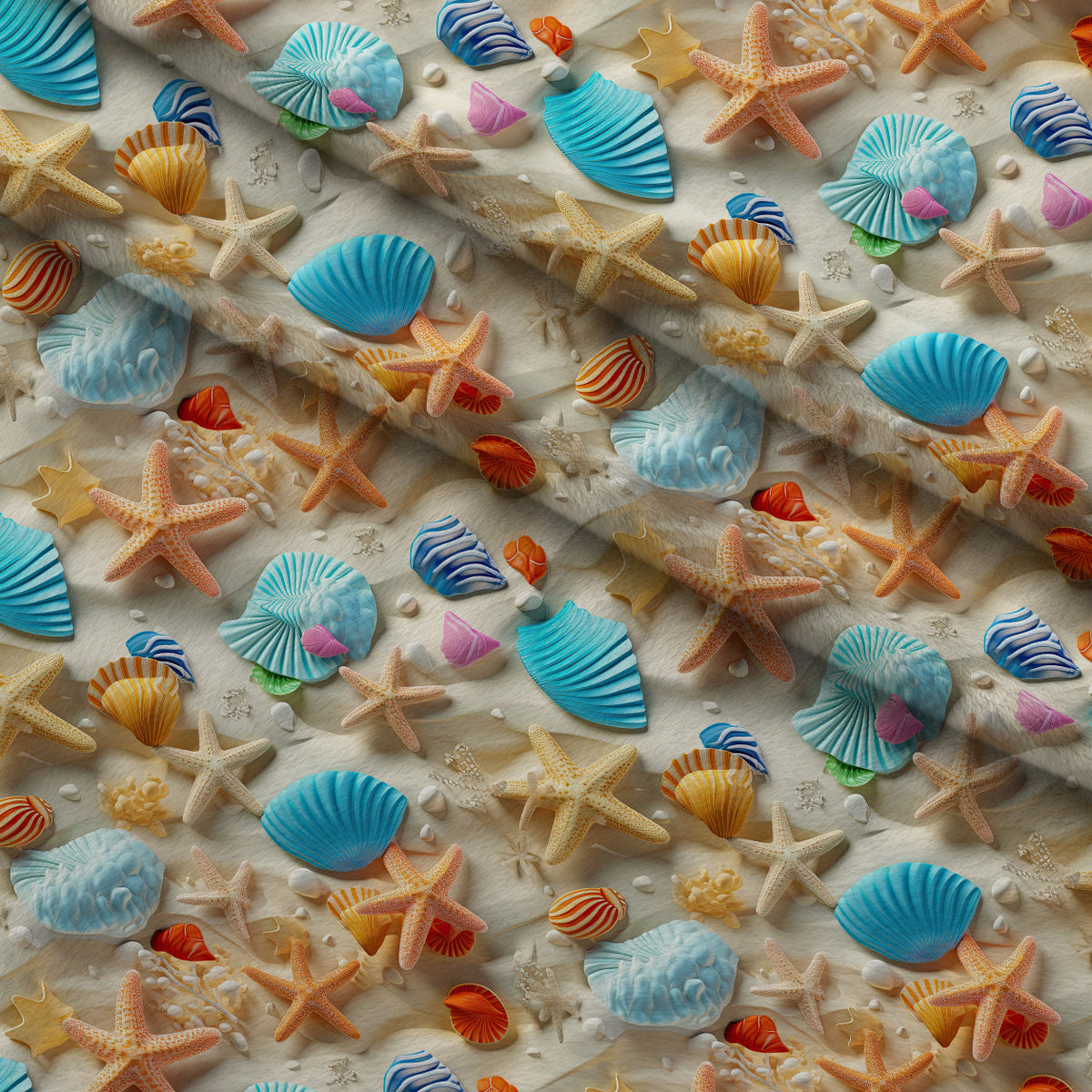 Seashell Shores Pattern 7 Fleece Fabric — fleece fabric folded close-up preview (mv-fleece-v1:lying)