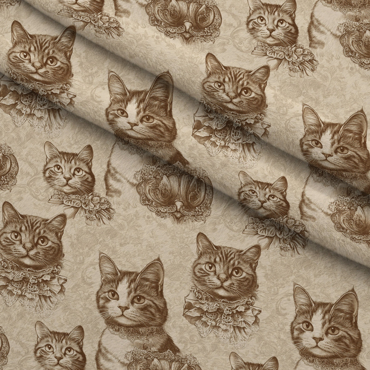 Sepia Kitten Toile Pattern 1 Fleece Fabric — fleece fabric folded close-up preview (mv-fleece-v1:lying)