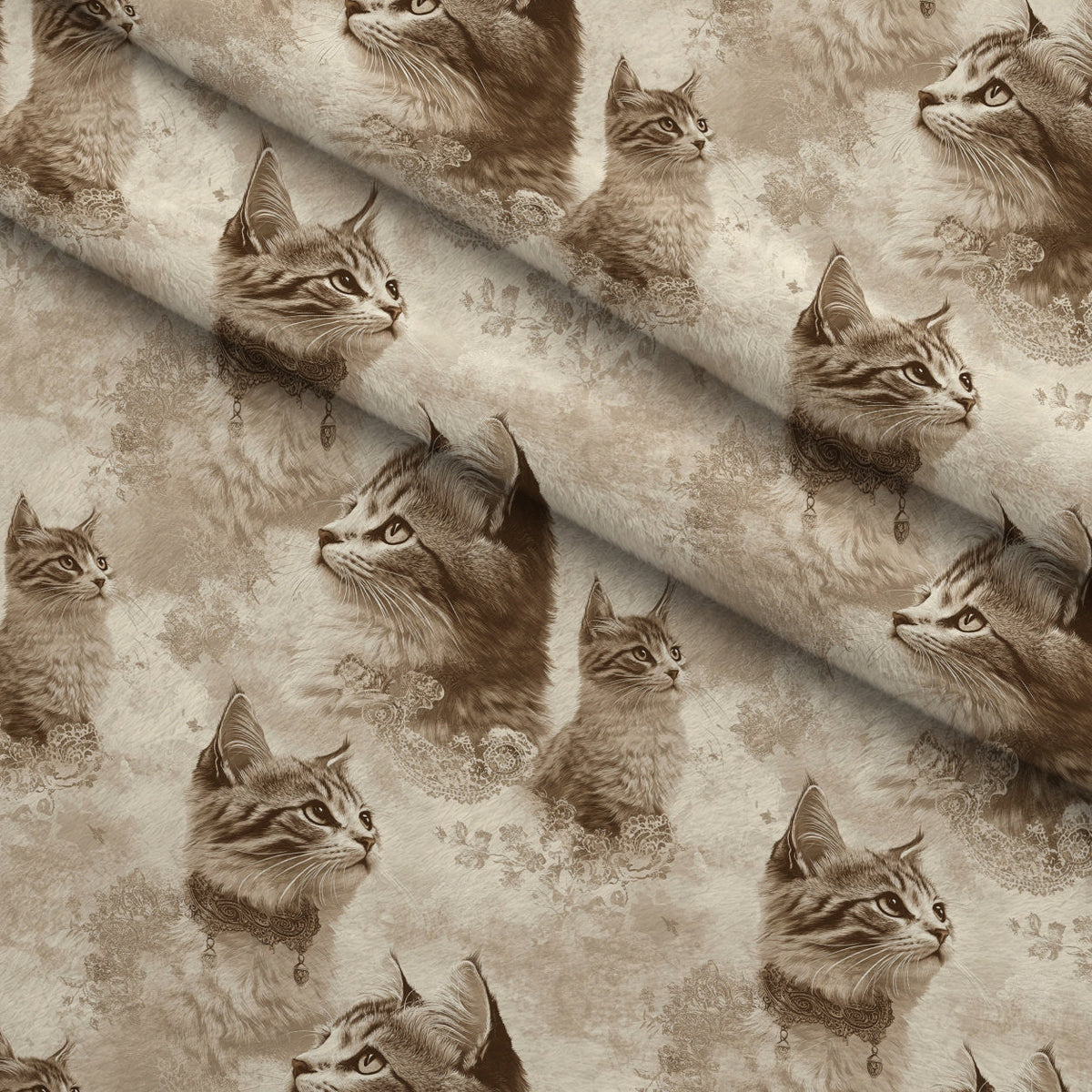 Sepia Kitten Toile Pattern 11 Fleece Fabric — fleece fabric folded close-up preview (mv-fleece-v1:lying)