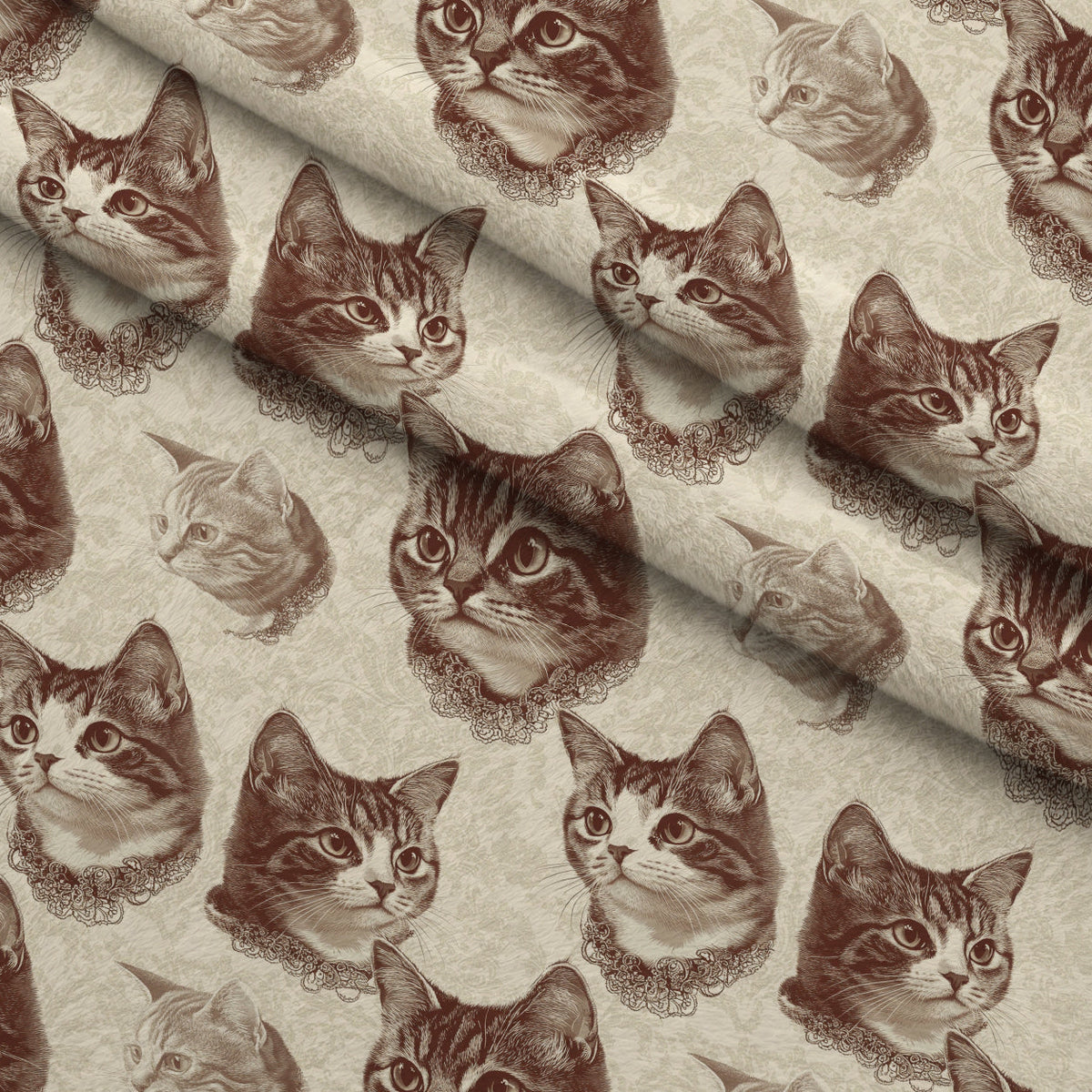 Sepia Kitten Toile Pattern 12 Fleece Fabric — fleece fabric folded close-up preview (mv-fleece-v1:lying)