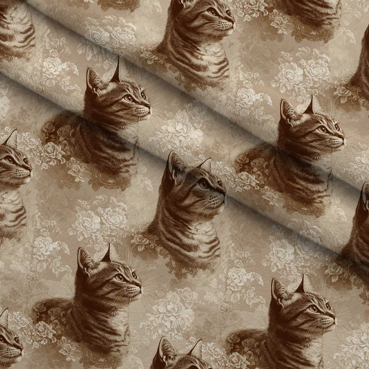 Sepia Kitten Toile Pattern 13 Fleece Fabric — fleece fabric folded close-up preview (mv-fleece-v1:lying)