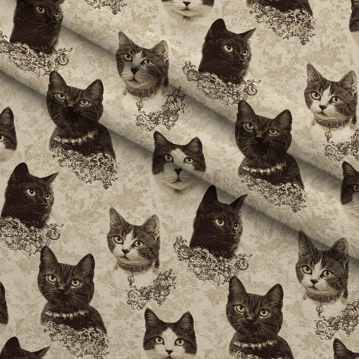 Sepia Kitten Toile Pattern 2 Fleece Fabric — fleece fabric folded close-up preview (mv-fleece-v1:lying)
