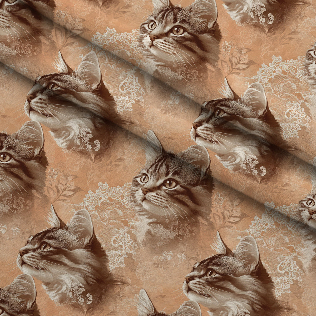 Sepia Kitten Toile Pattern 3 Fleece Fabric — fleece fabric folded close-up preview (mv-fleece-v1:lying)