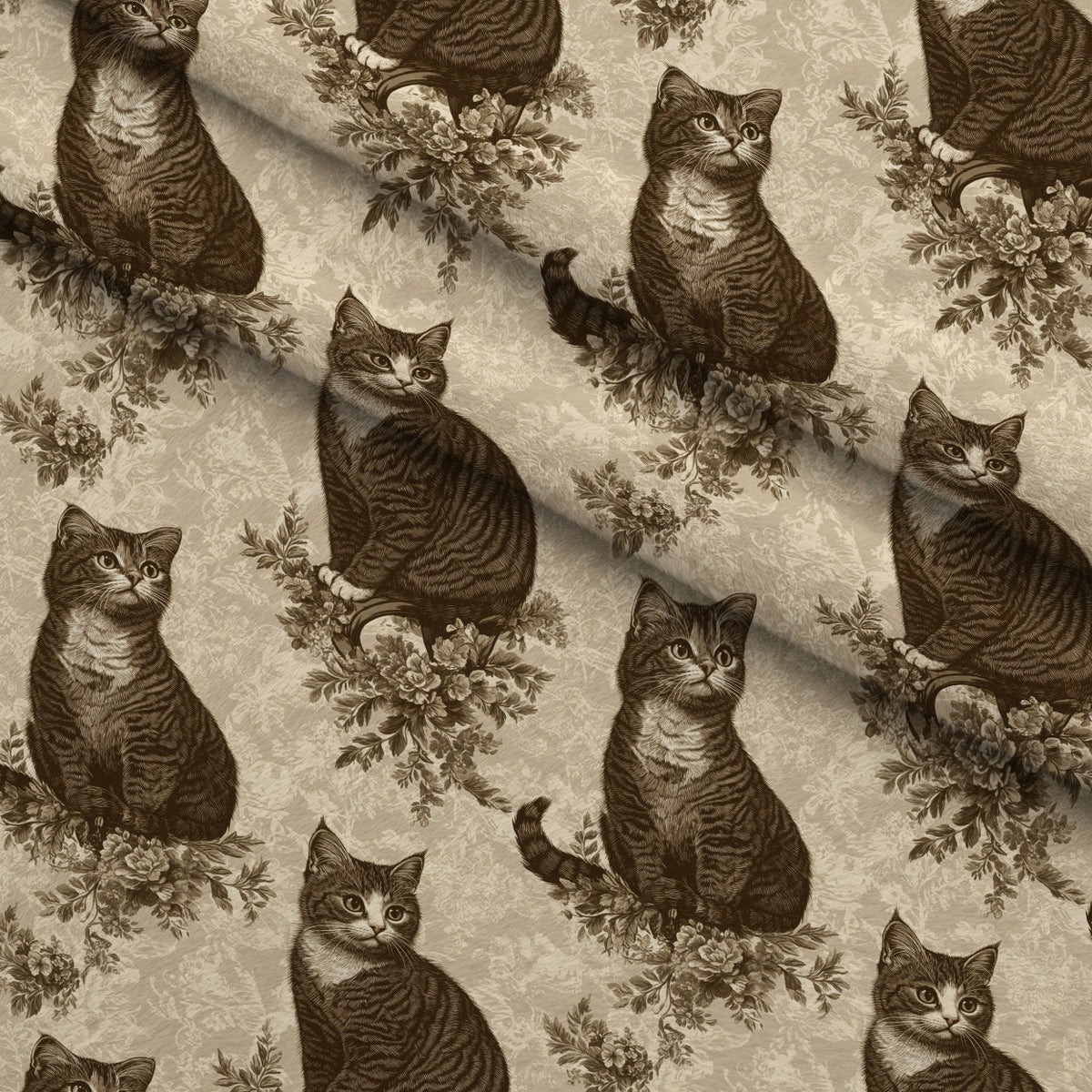 Sepia Kitten Toile Pattern 5 Fleece Fabric — fleece fabric folded close-up preview (mv-fleece-v1:lying)