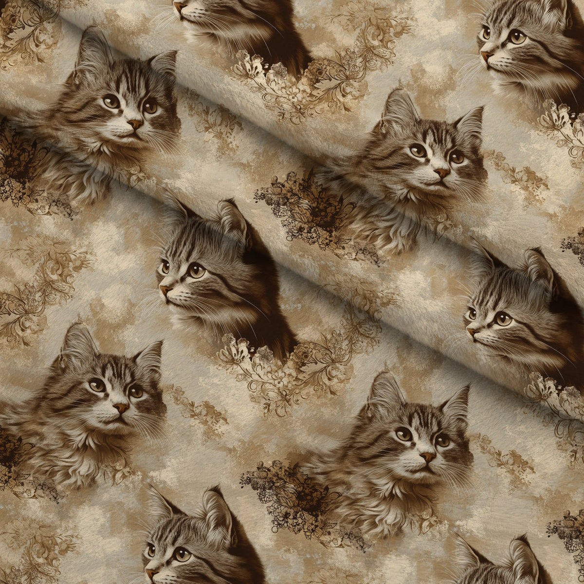 Sepia Kitten Toile Pattern 6 Fleece Fabric — fleece fabric folded close-up preview (mv-fleece-v1:lying)