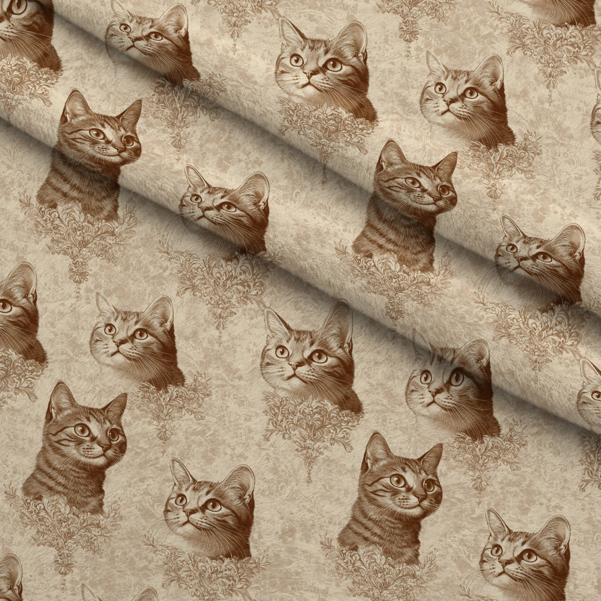 Sepia Kitten Toile Pattern 7 Fleece Fabric — fleece fabric folded close-up preview (mv-fleece-v1:lying)