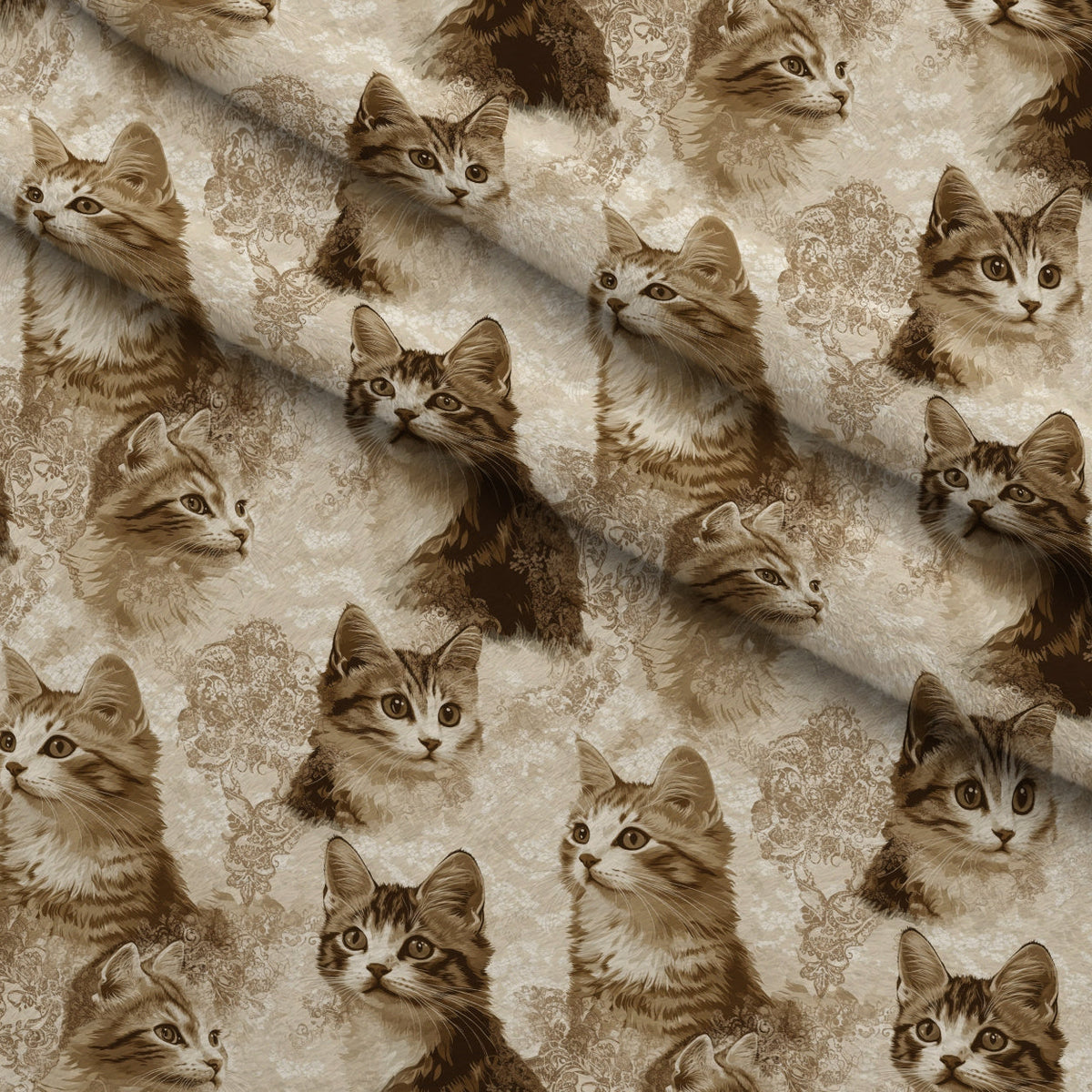 Sepia Kitten Toile Pattern 8 Fleece Fabric — fleece fabric folded close-up preview (mv-fleece-v1:lying)