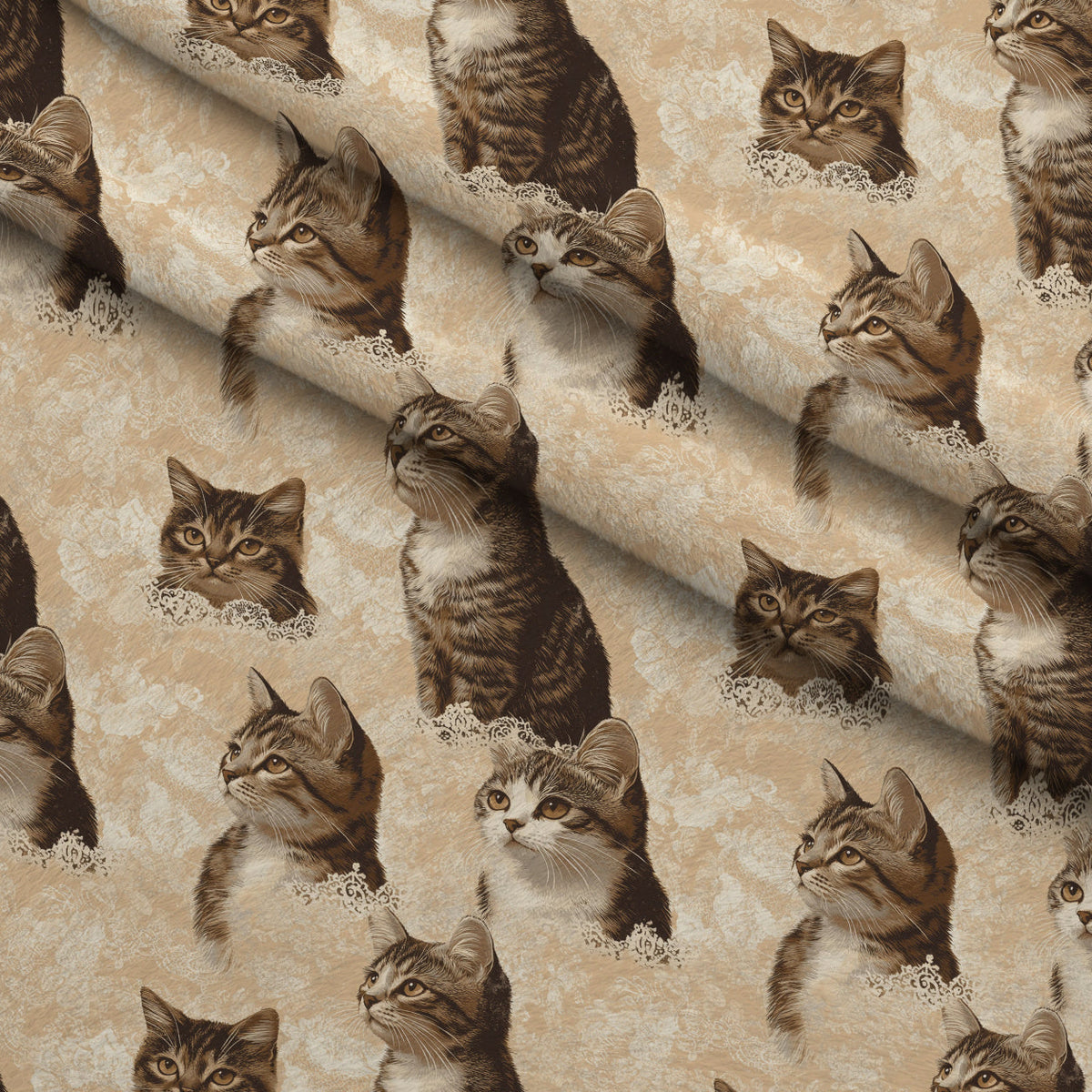 Sepia Kitten Toile Pattern 9 Fleece Fabric — fleece fabric folded close-up preview (mv-fleece-v1:lying)