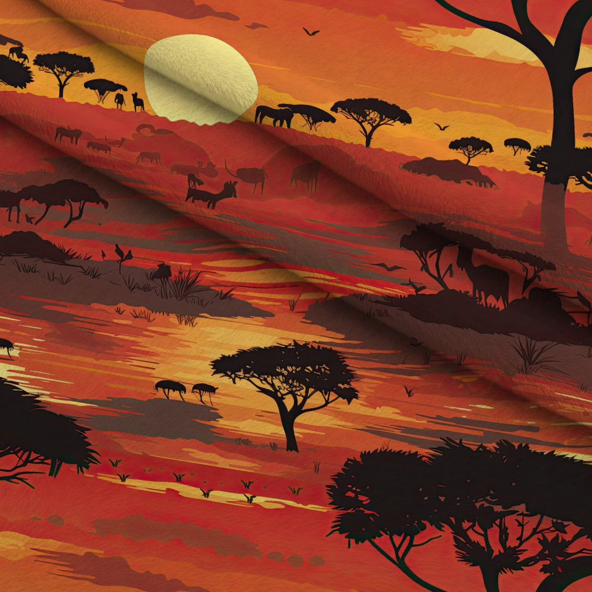 Serengeti Dusk Pattern 1 Fleece Fabric — fleece fabric folded close-up preview (mv-fleece-v1:lying)