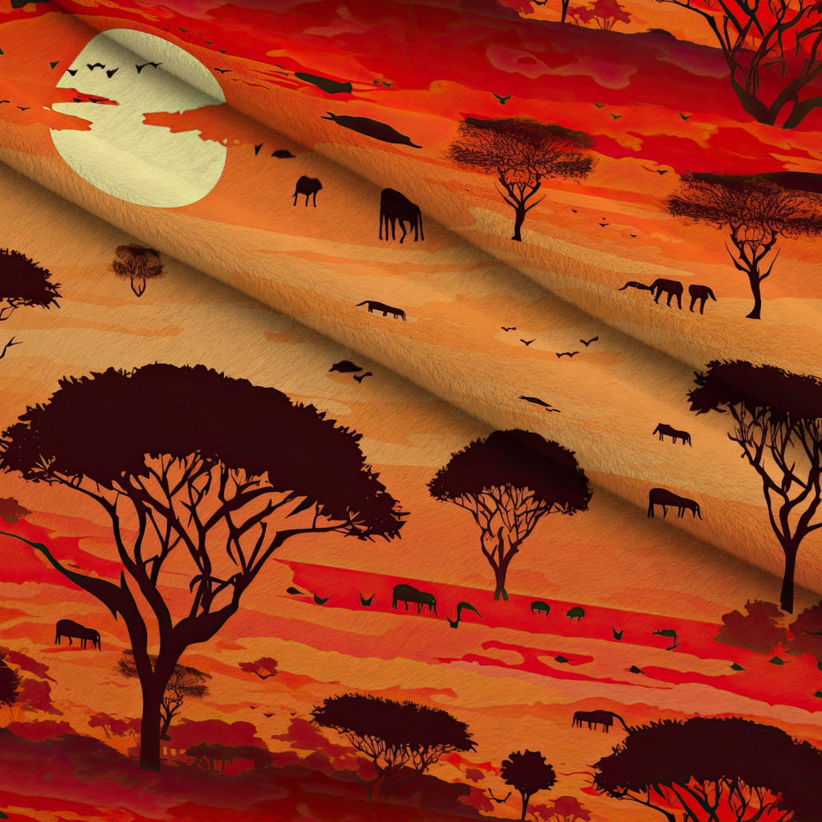 Serengeti Dusk Pattern 4 Fleece Fabric — fleece fabric folded close-up preview (mv-fleece-v1:lying)