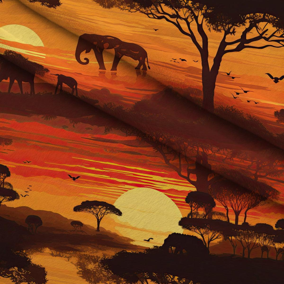 Serengeti Dusk Pattern 5 Fleece Fabric — fleece fabric folded close-up preview (mv-fleece-v1:lying)