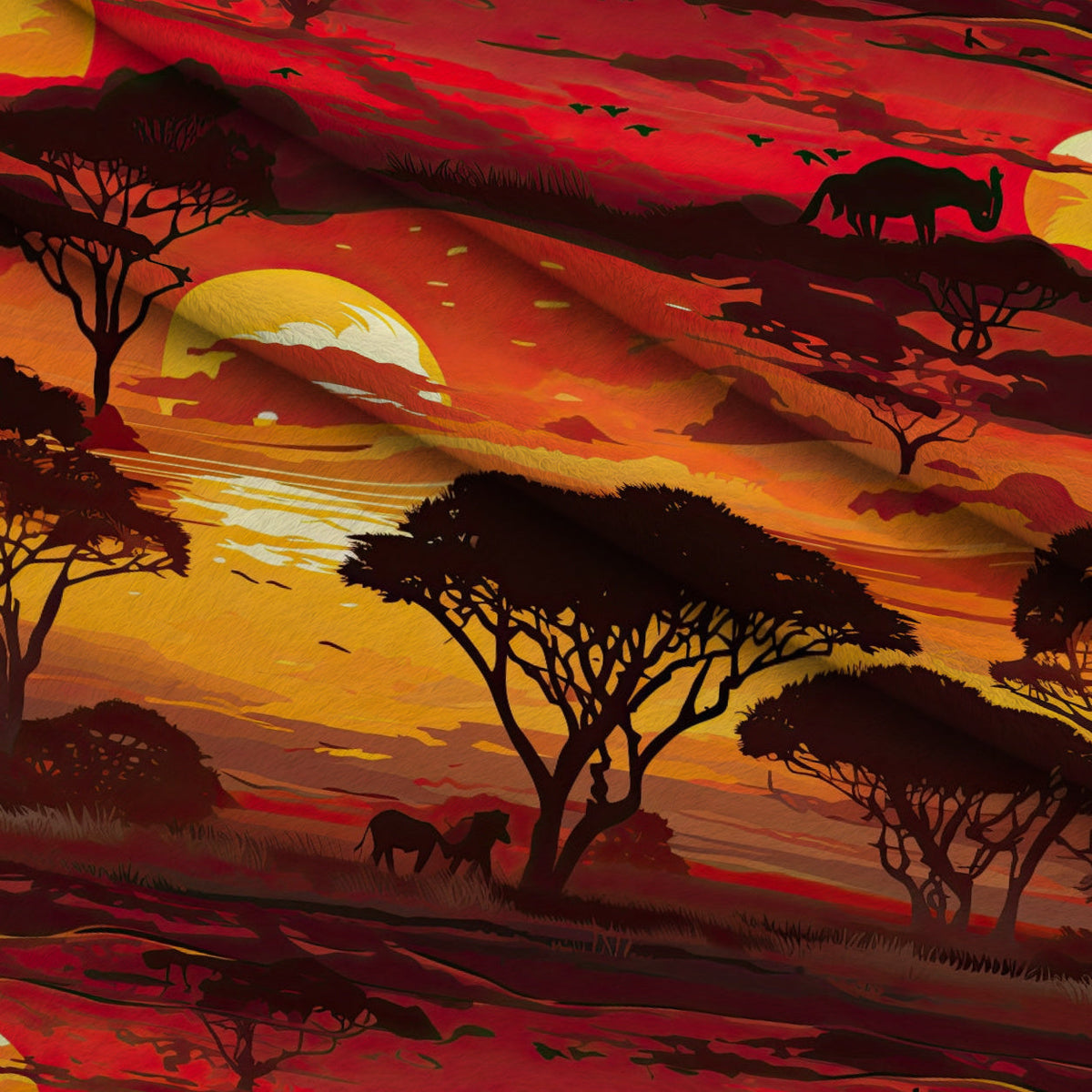 Serengeti Dusk Pattern 6 Fleece Fabric — fleece fabric folded close-up preview (mv-fleece-v1:lying)