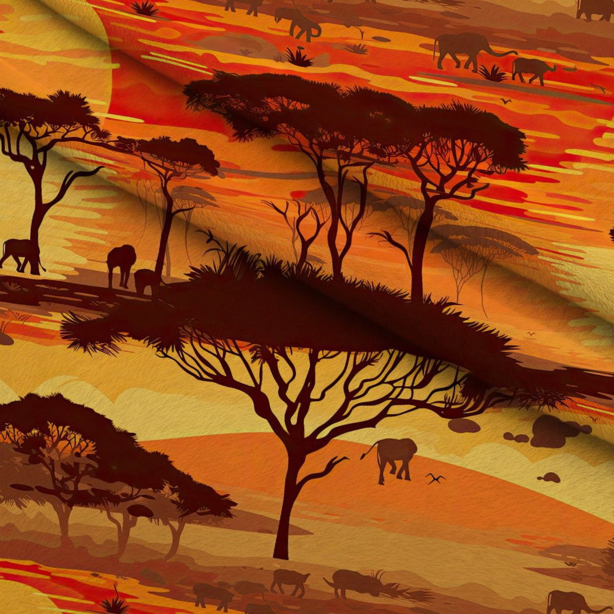 Serengeti Dusk Pattern 7 Fleece Fabric — fleece fabric folded close-up preview (mv-fleece-v1:lying)