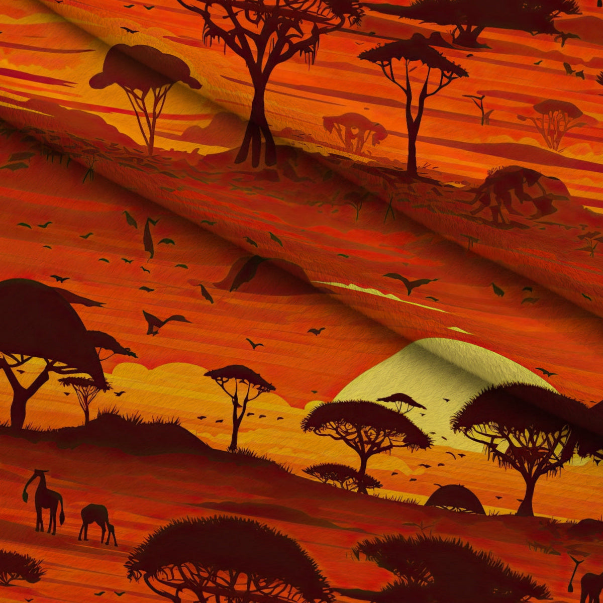 Serengeti Dusk Pattern 8 Fleece Fabric — fleece fabric folded close-up preview (mv-fleece-v1:lying)