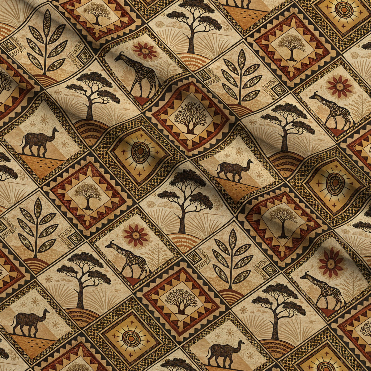 Serengeti Patchwork Pattern 1 Fleece Fabric — fleece fabric folded close-up preview (mv-fleece-v1:lying)