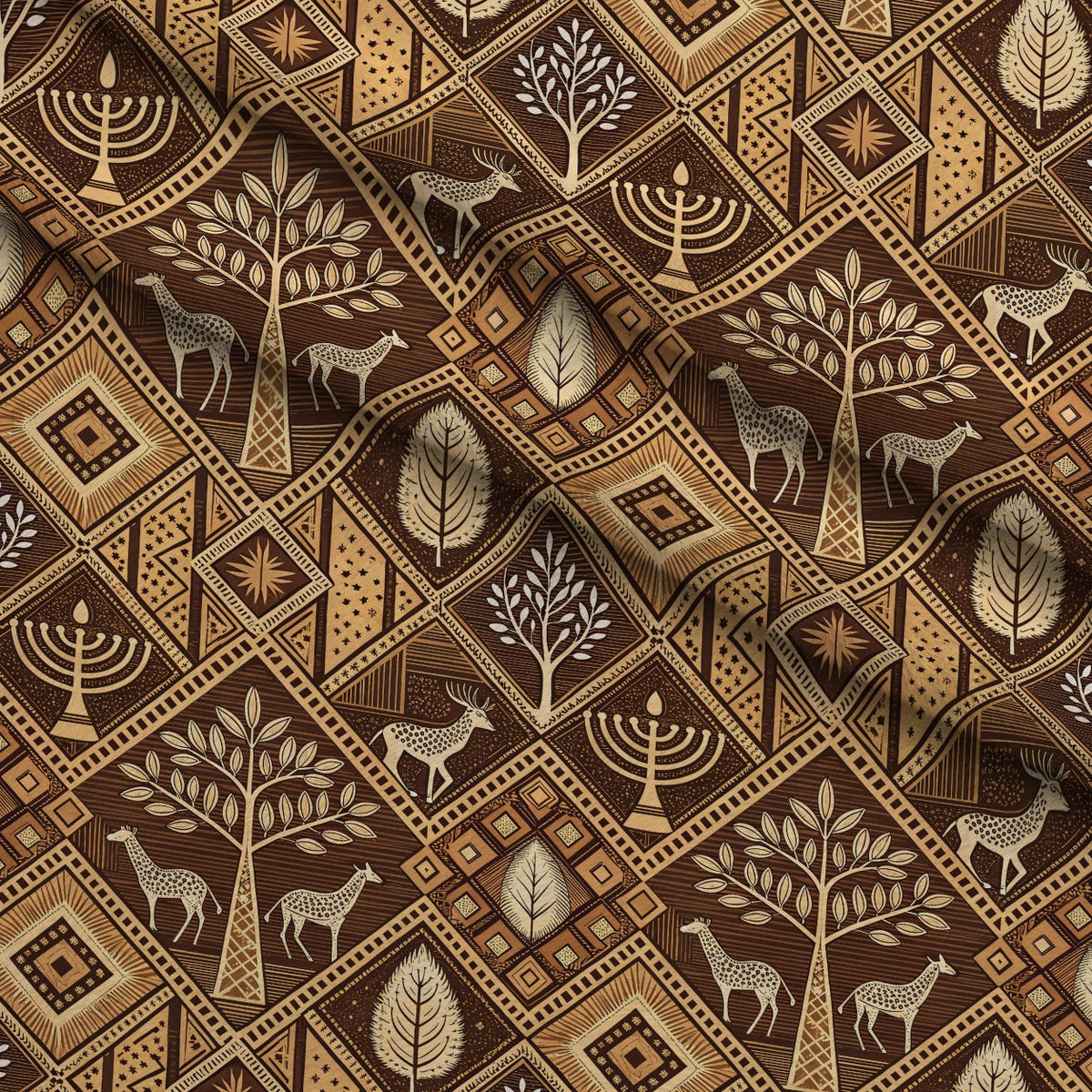 Serengeti Patchwork Pattern 10 Fleece Fabric — fleece fabric folded close-up preview (mv-fleece-v1:lying)