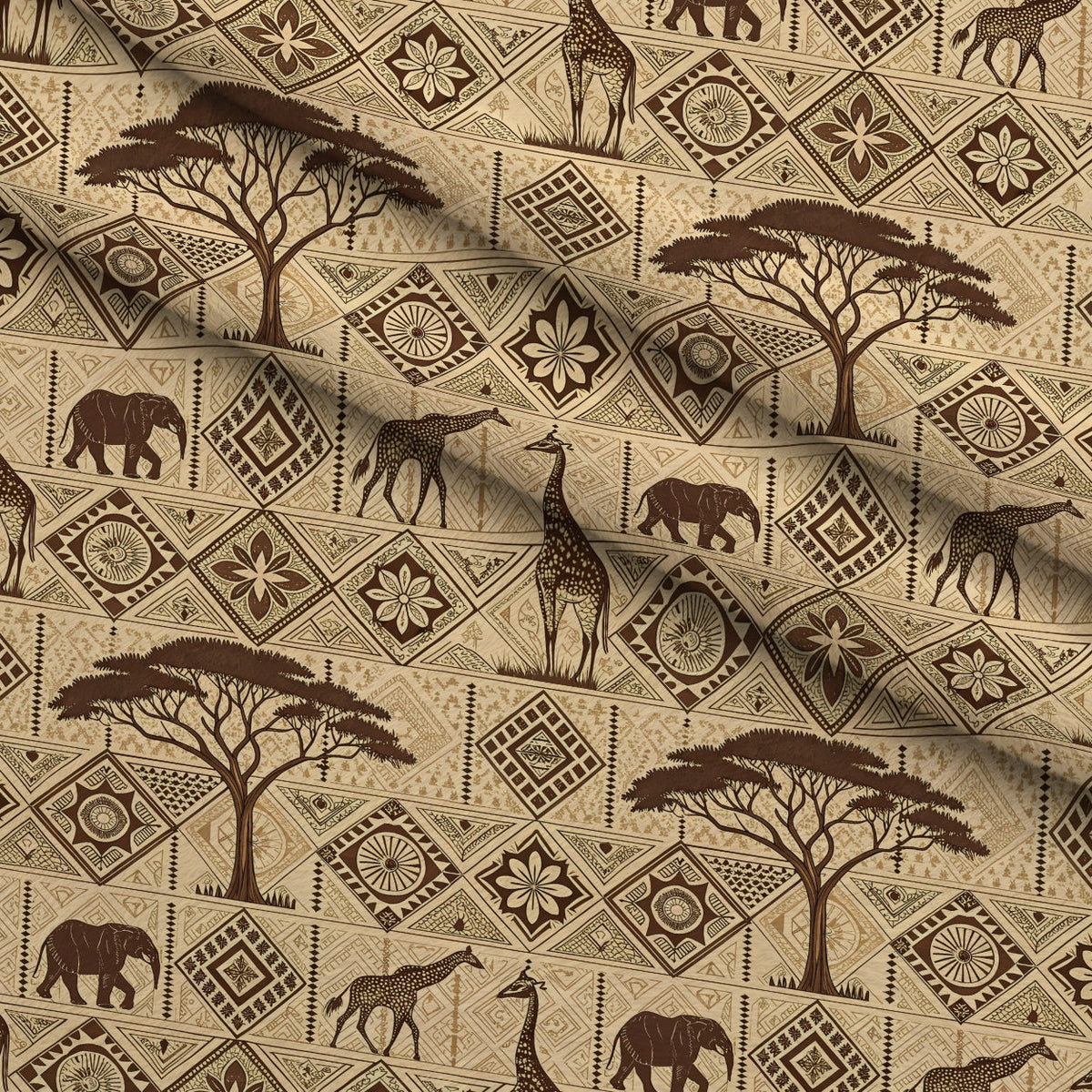 Serengeti Patchwork Pattern 3 Fleece Fabric — fleece fabric folded close-up preview (mv-fleece-v1:lying)