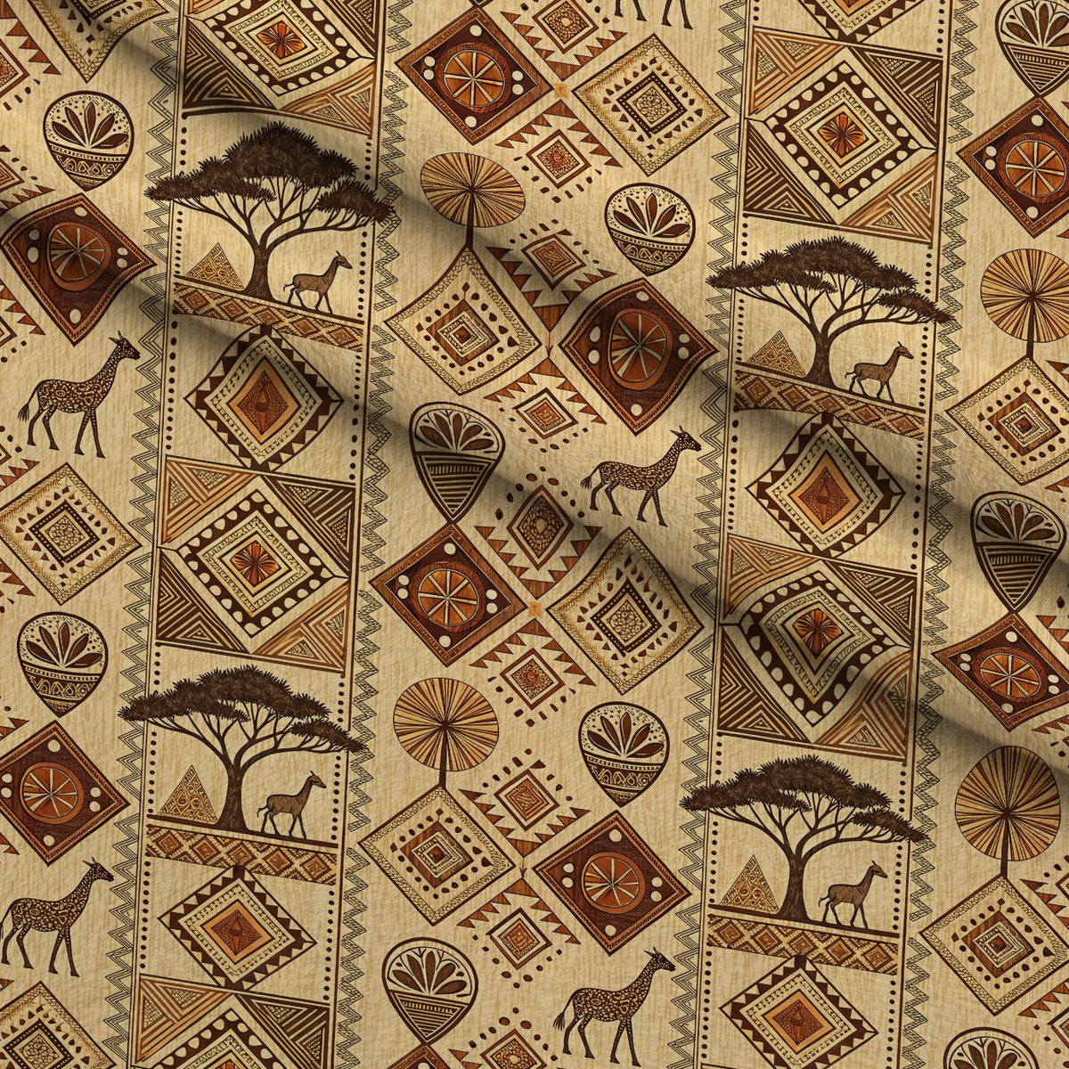 Serengeti Patchwork Pattern 4 Fleece Fabric — fleece fabric folded close-up preview (mv-fleece-v1:lying)