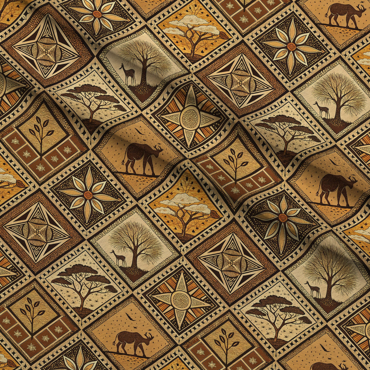 Serengeti Patchwork Pattern 5 Fleece Fabric — fleece fabric folded close-up preview (mv-fleece-v1:lying)