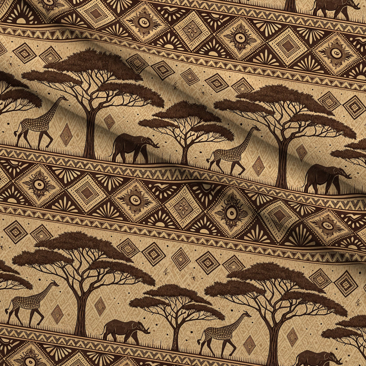 Serengeti Patchwork Pattern 6 Fleece Fabric — fleece fabric folded close-up preview (mv-fleece-v1:lying)