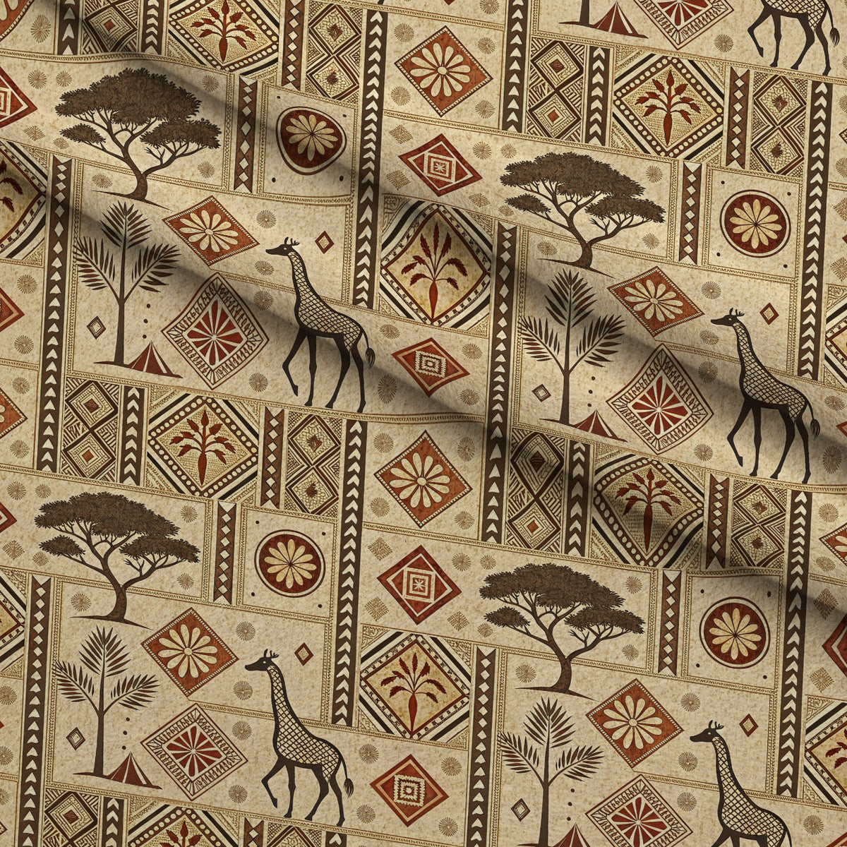 Serengeti Patchwork Pattern 7 Fleece Fabric — fleece fabric folded close-up preview (mv-fleece-v1:lying)