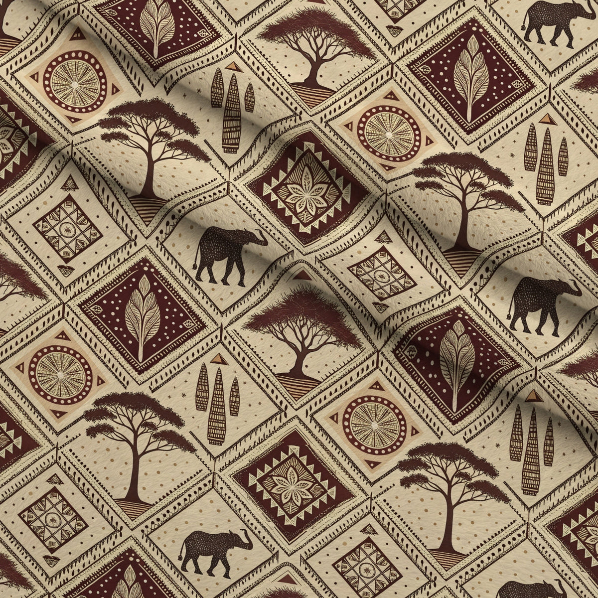 Serengeti Patchwork Pattern 8 Fleece Fabric — fleece fabric folded close-up preview (mv-fleece-v1:lying)