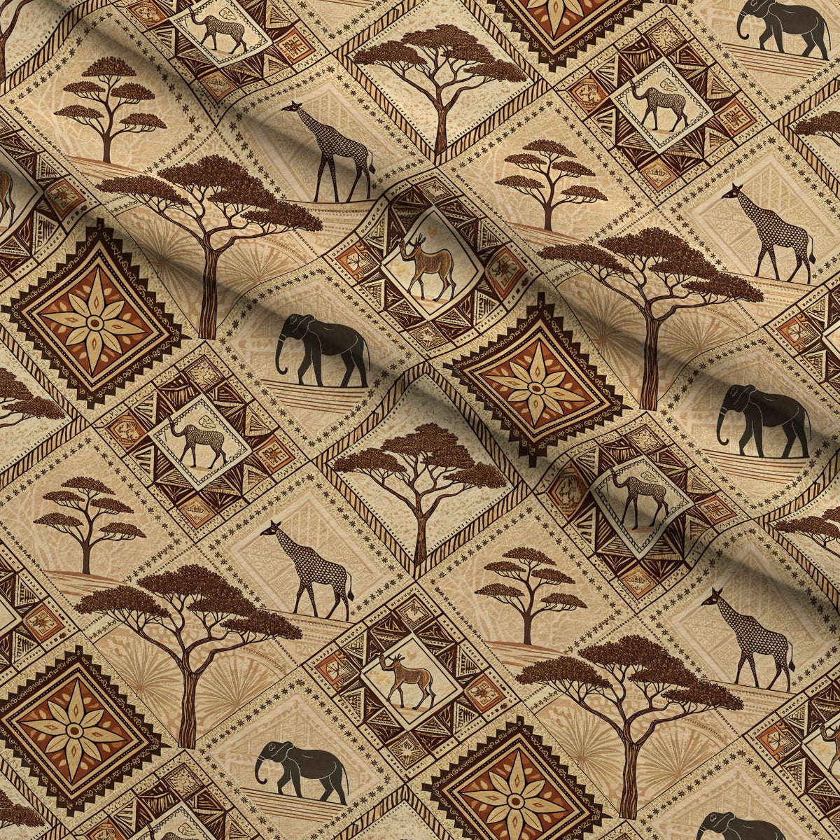 Serengeti Patchwork Pattern 9 Fleece Fabric — fleece fabric folded close-up preview (mv-fleece-v1:lying)