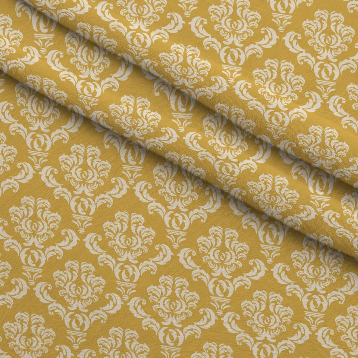 Simple Damask White on Gold Fleece Fabric — fleece fabric folded close-up preview (mv-fleece-v1:lying)