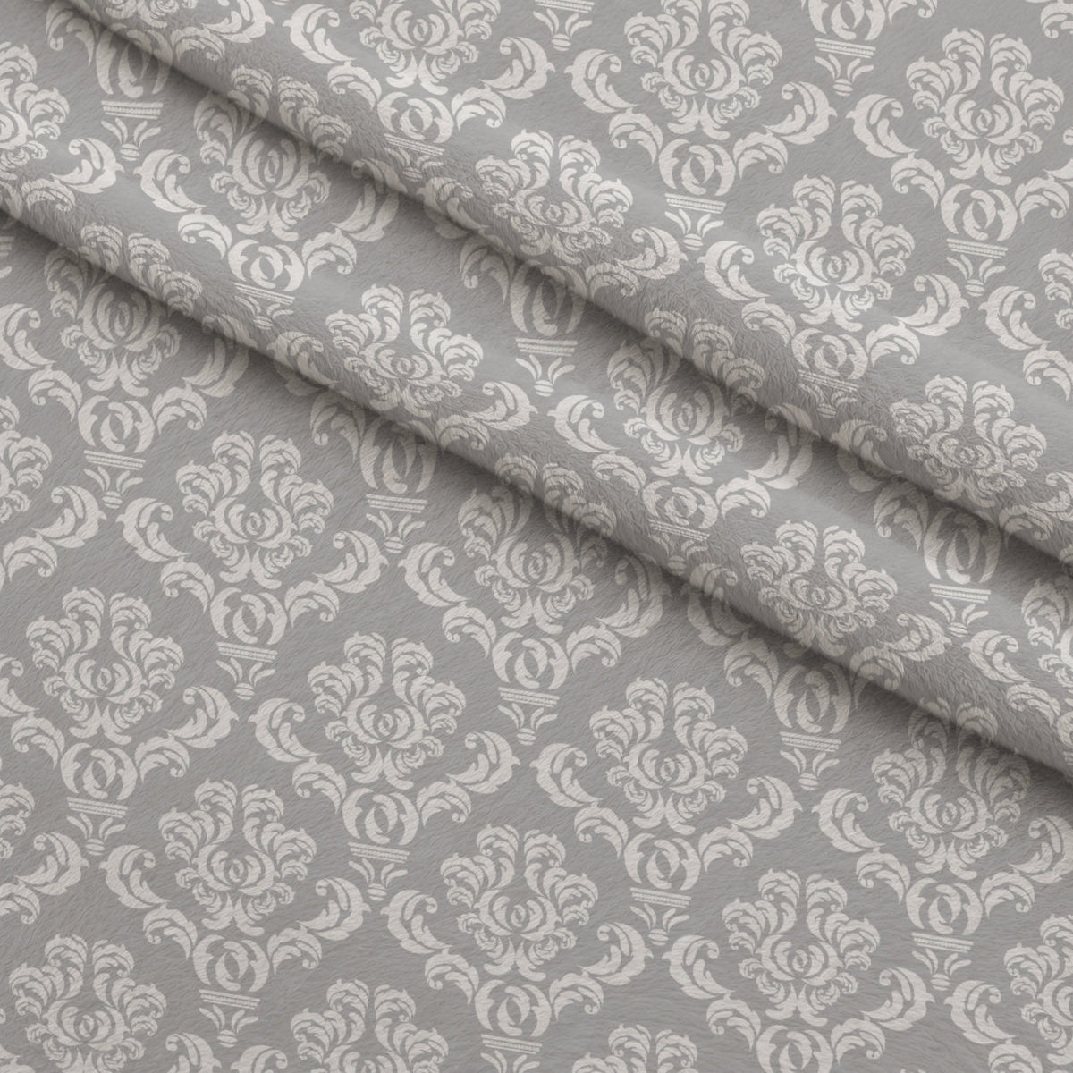 Simple Damask White on Gray Fleece Fabric — fleece fabric folded close-up preview (mv-fleece-v1:lying)
