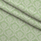 Simple Damask White on Green Fleece Fabric — fleece fabric folded close-up preview (mv-fleece-v1:lying)