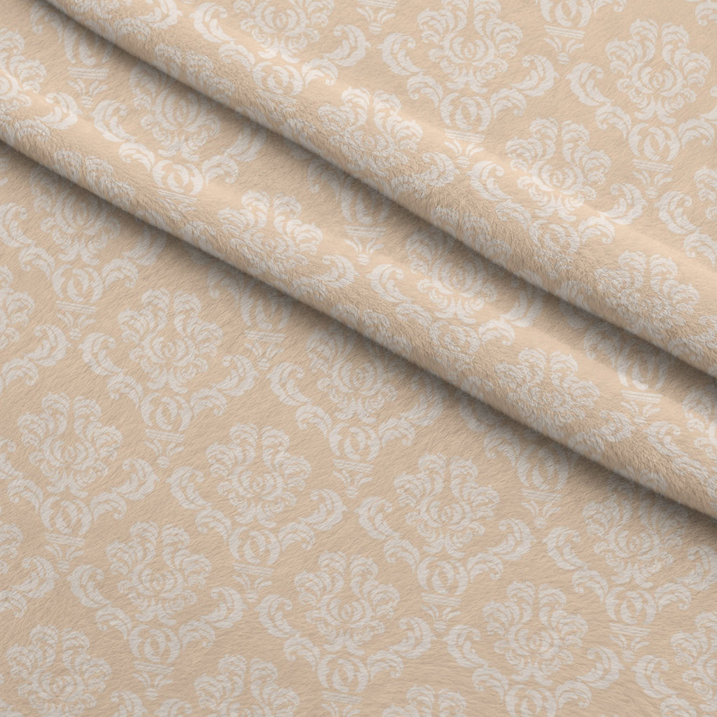 Simple Damask White on Orange Fleece Fabric — fleece fabric folded close-up preview (mv-fleece-v1:lying)