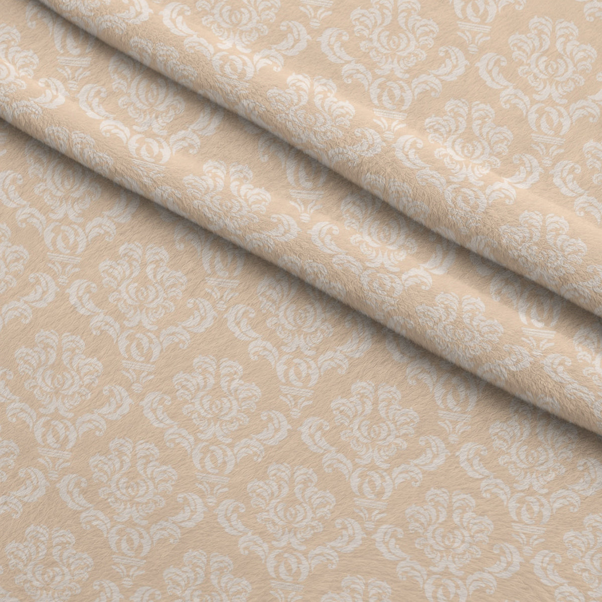 Simple Damask White on Orange Fleece Fabric — fleece fabric folded close-up preview (mv-fleece-v1:lying)