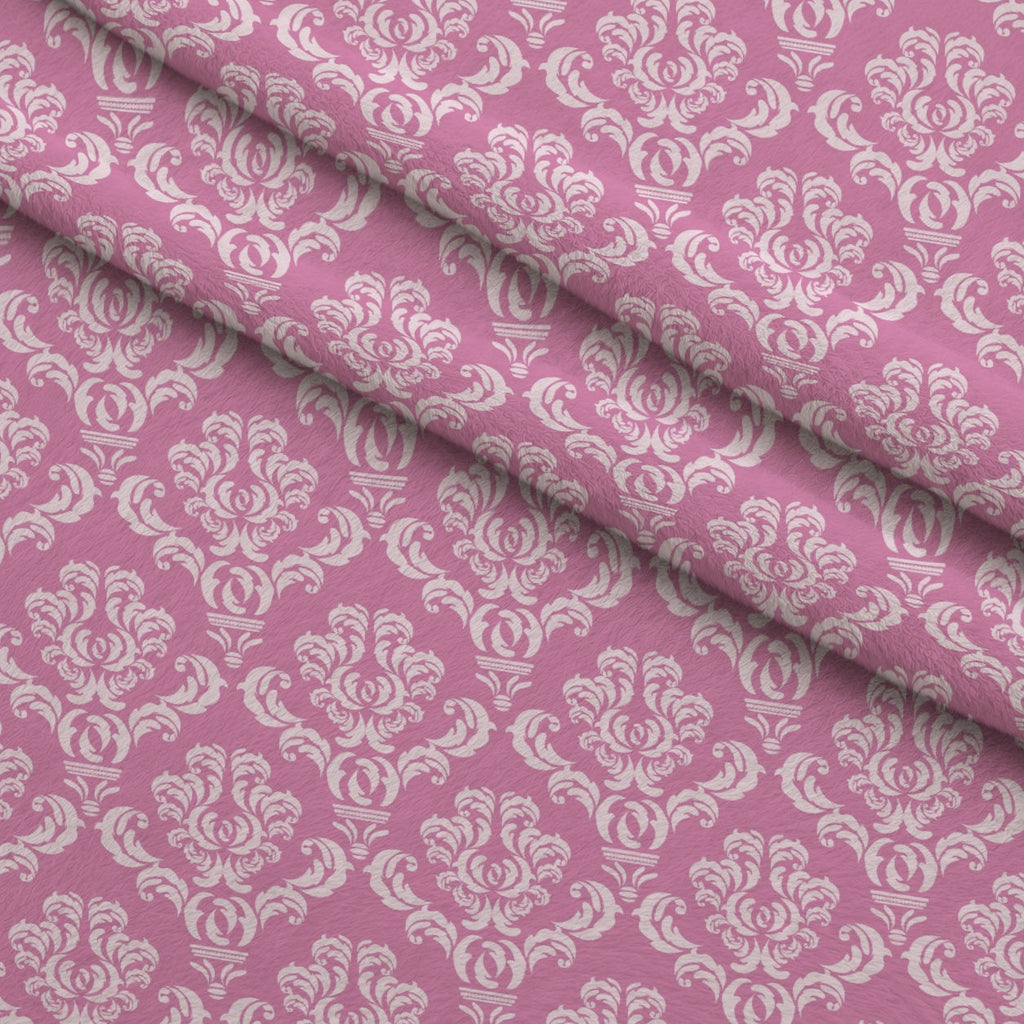 Simple Damask White on Pink Fleece Fabric — fleece fabric folded close-up preview (mv-fleece-v1:lying)