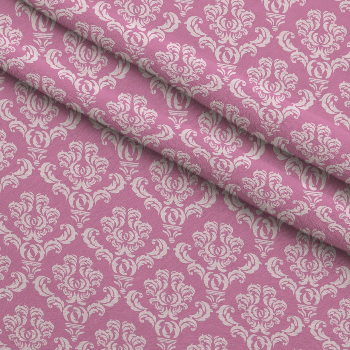Simple Damask White on Pink Fleece Fabric — fleece fabric folded close-up preview (mv-fleece-v1:lying)