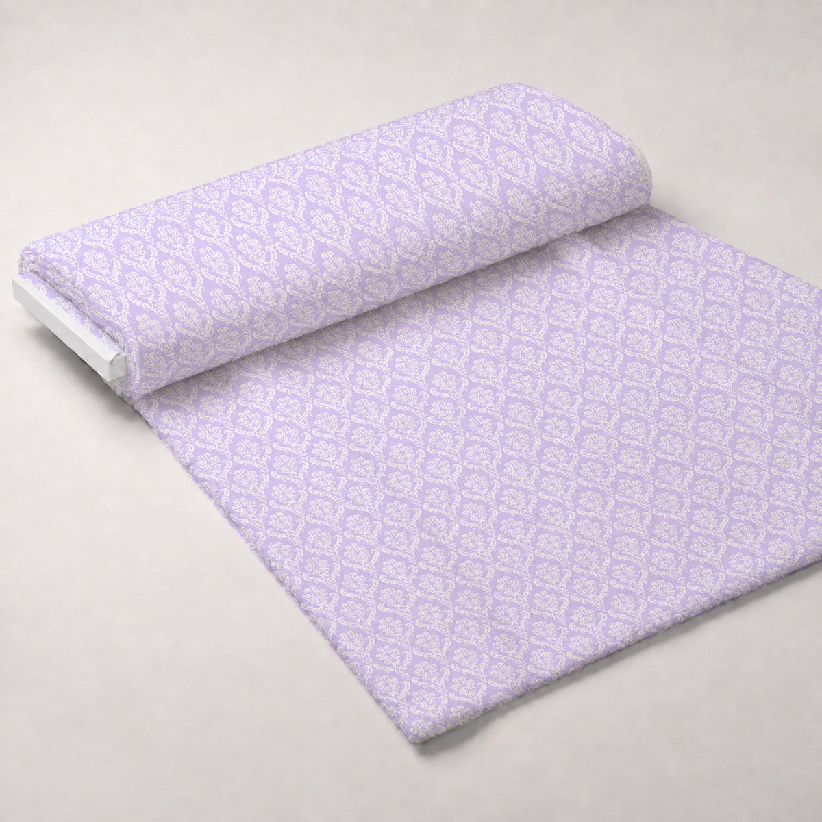 Simple Damask White on Purple Fleece Fabric — fleece fabric unrolled bolt preview (mv-fleece-v1:bolt)