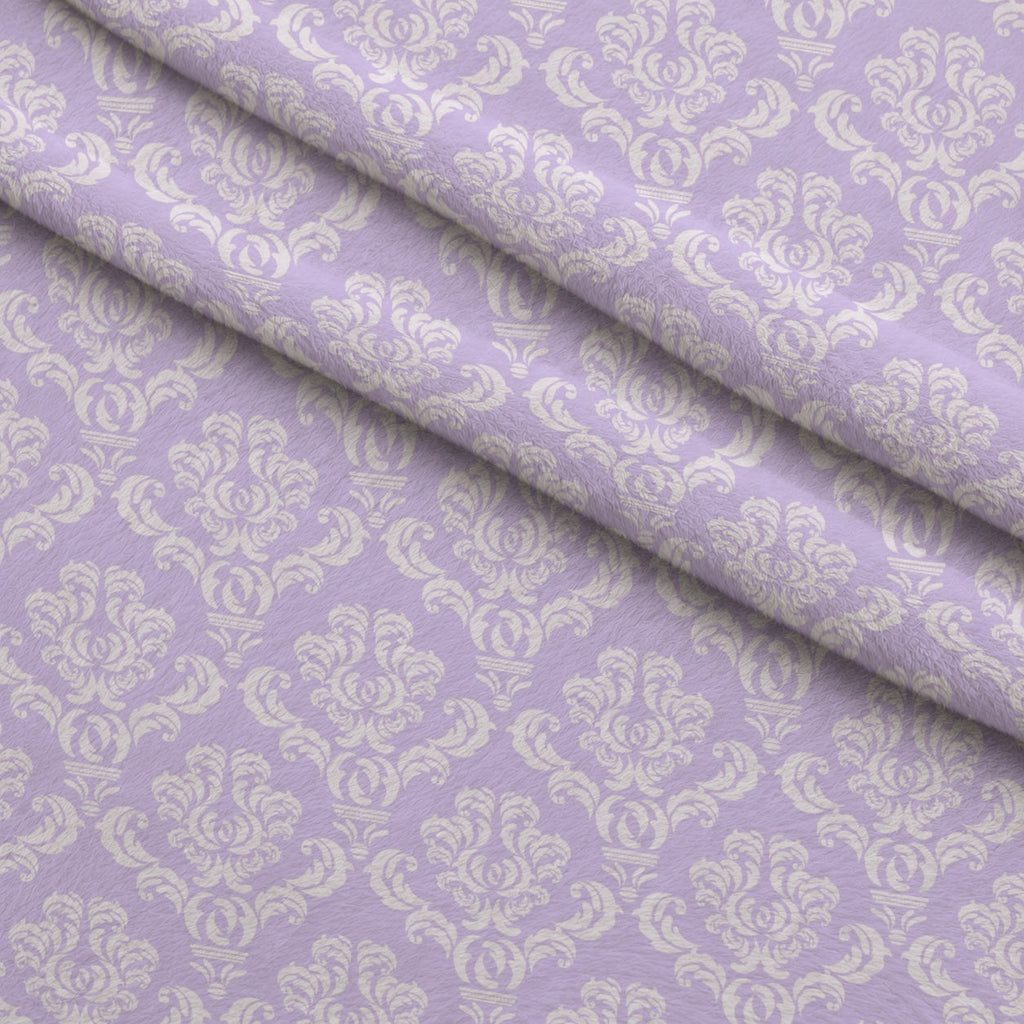 Simple Damask White on Purple Fleece Fabric — fleece fabric folded close-up preview (mv-fleece-v1:lying)