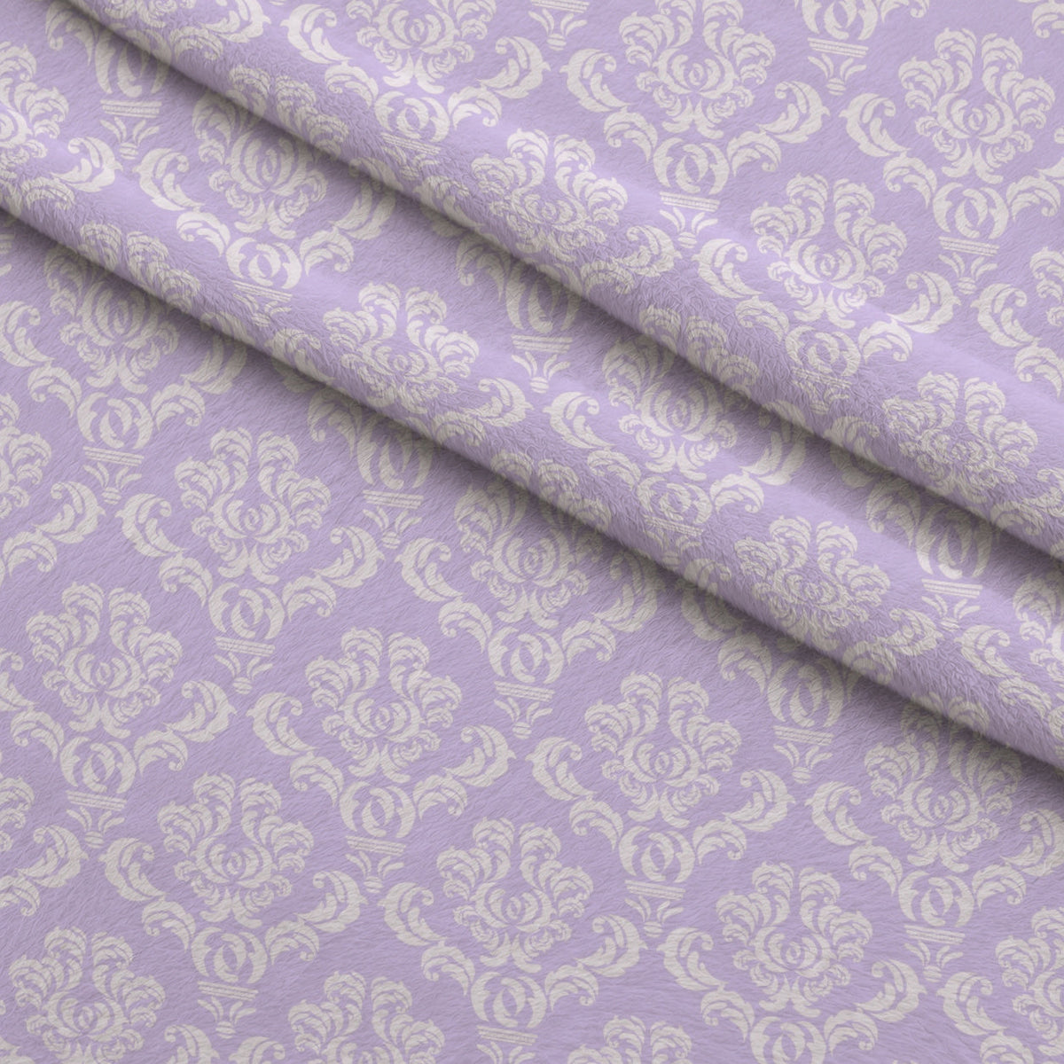 Simple Damask White on Purple Fleece Fabric — fleece fabric folded close-up preview (mv-fleece-v1:lying)