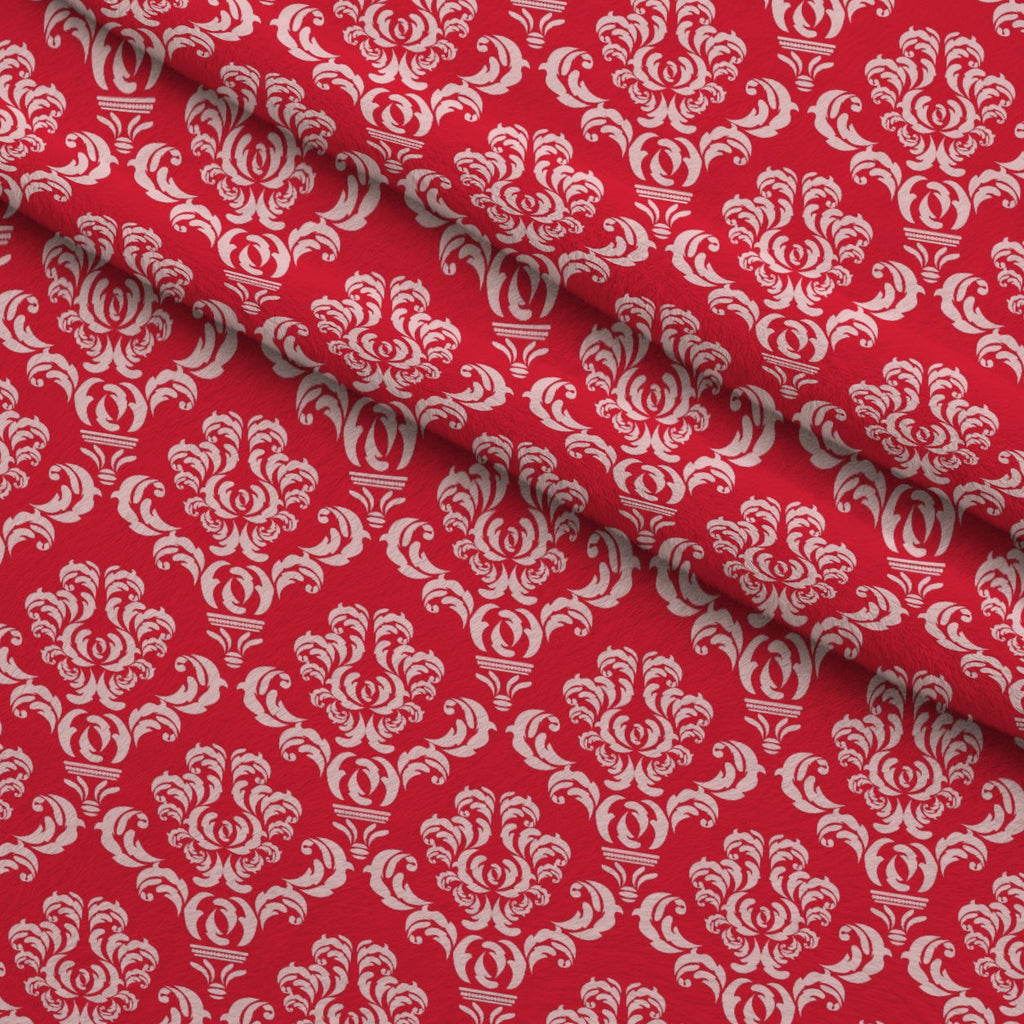 Simple Damask White on Red Fleece Fabric — fleece fabric folded close-up preview (mv-fleece-v1:lying)