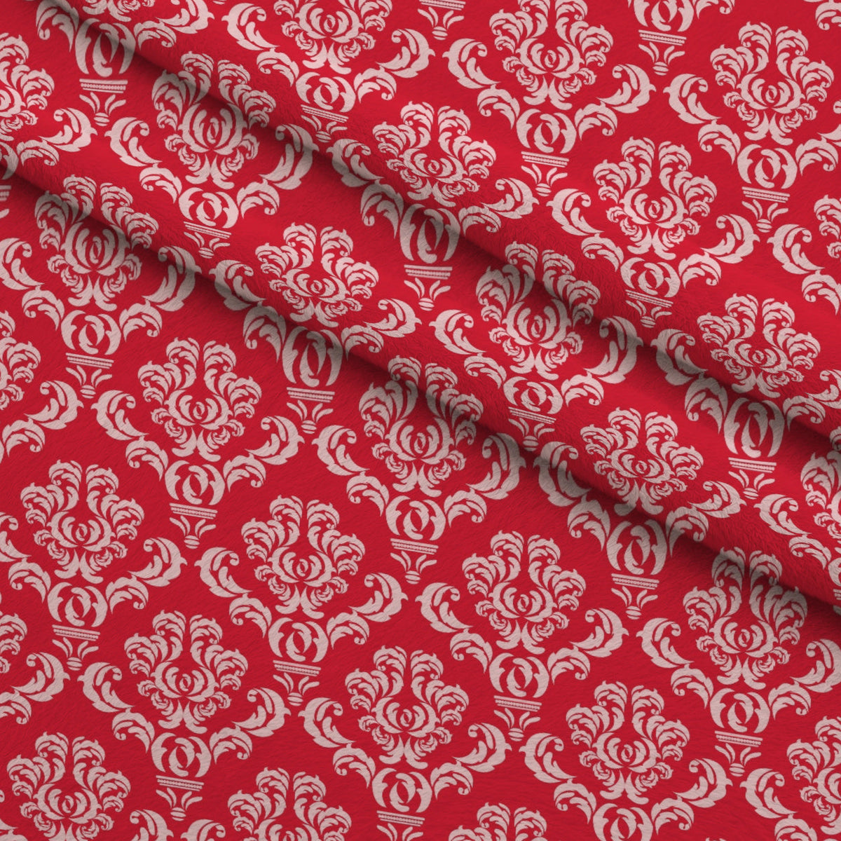 Simple Damask White on Red Fleece Fabric — fleece fabric folded close-up preview (mv-fleece-v1:lying)