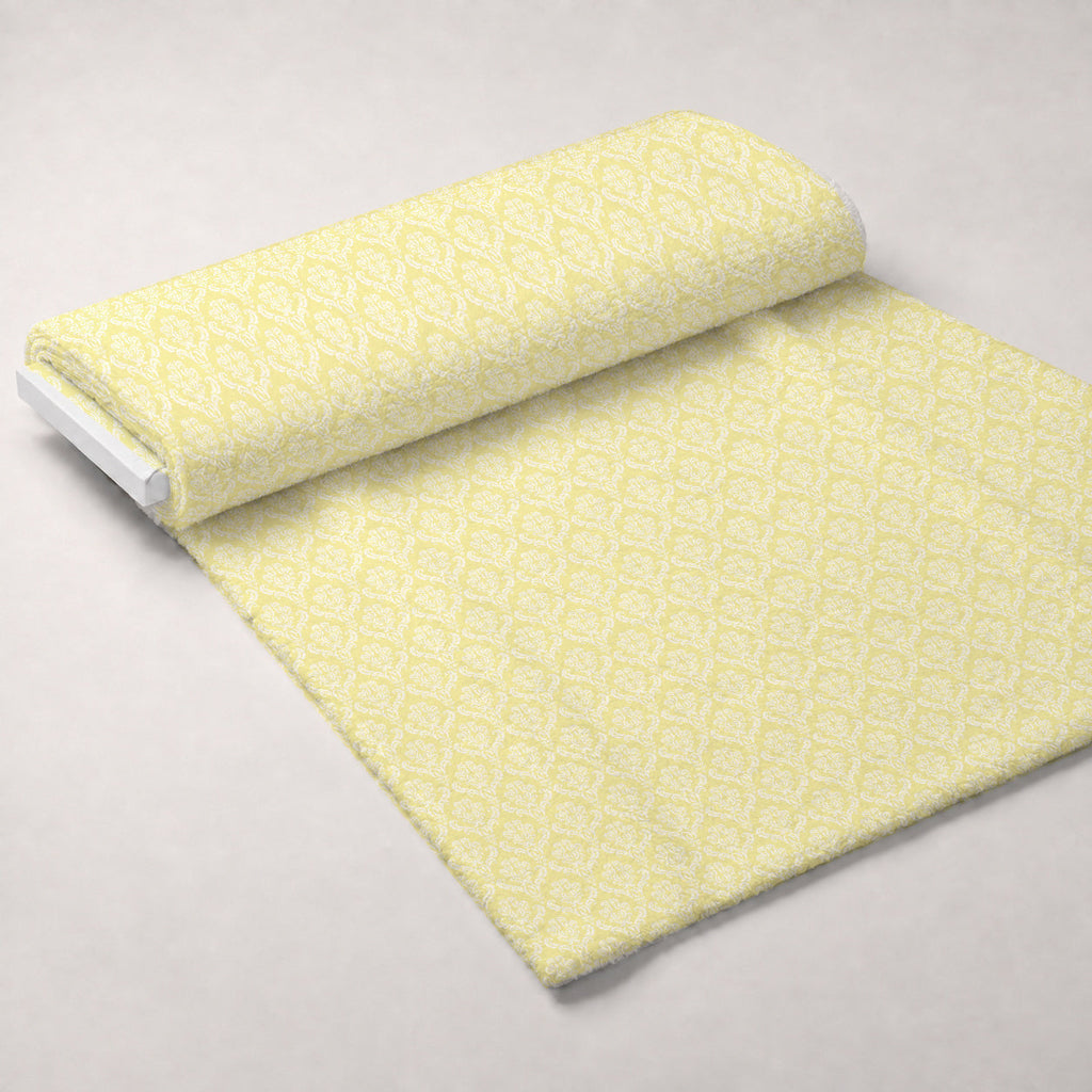 Simple Damask White on Yellow Fleece Fabric — fleece fabric unrolled bolt preview (mv-fleece-v1:bolt)