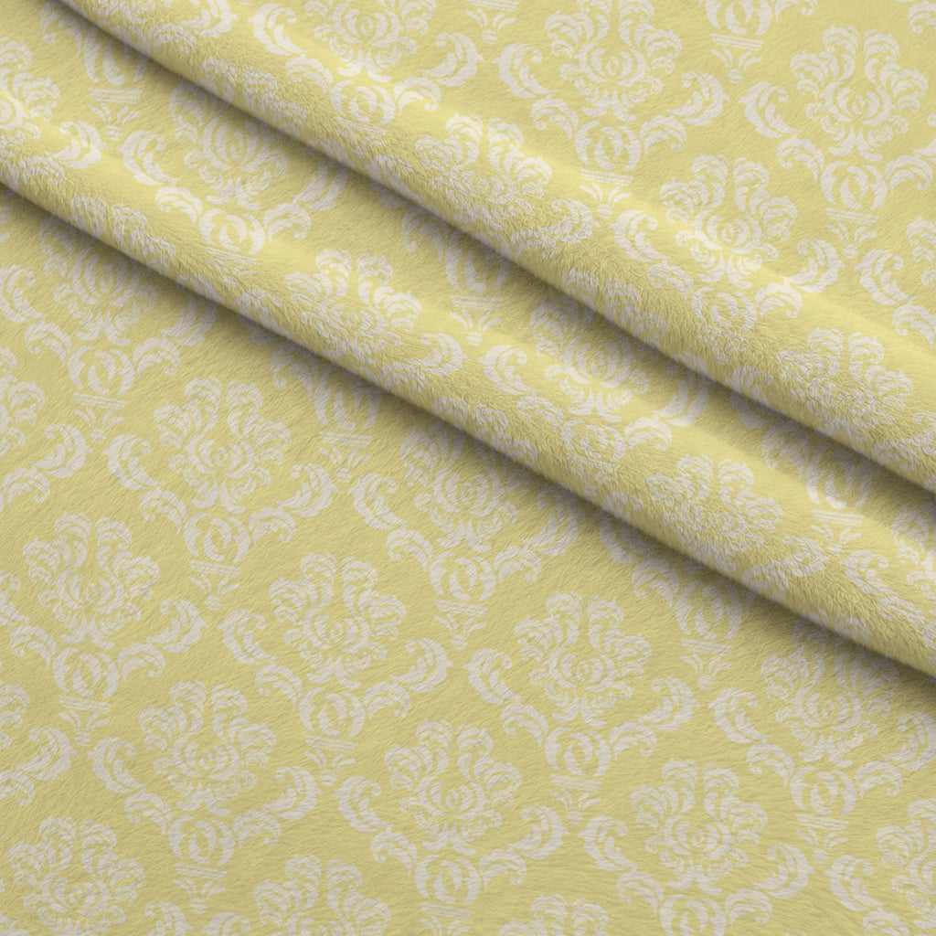 Simple Damask White on Yellow Fleece Fabric — fleece fabric folded close-up preview (mv-fleece-v1:lying)