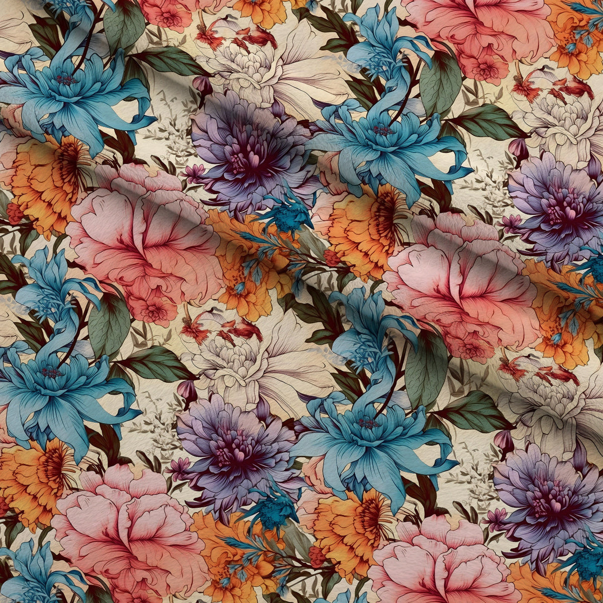 Sketchbook Garden Pattern 1 Fleece Fabric — fleece fabric folded close-up preview (mv-fleece-v1:lying)