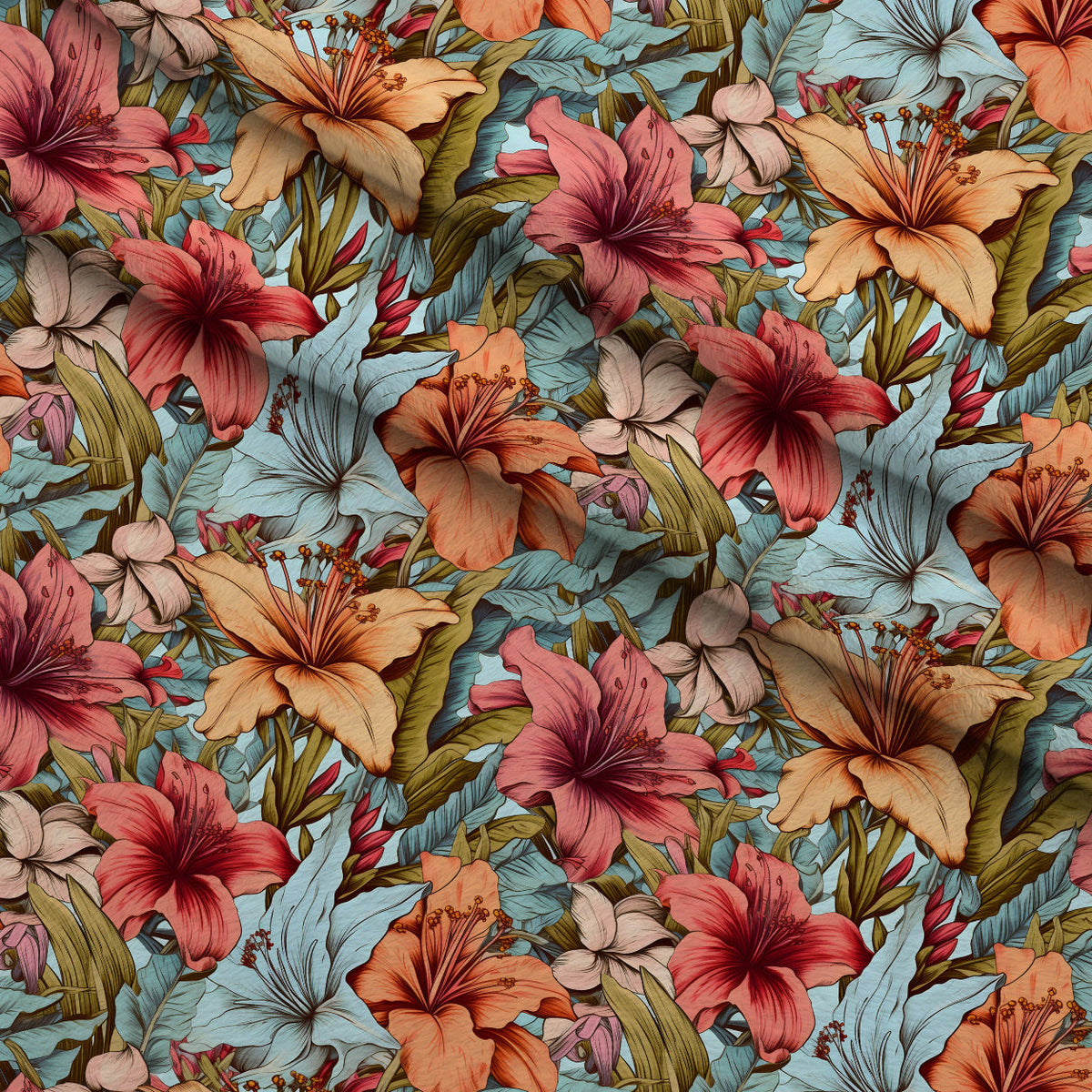 Sketchbook Garden Pattern 13 Fleece Fabric — fleece fabric folded close-up preview (mv-fleece-v1:lying)