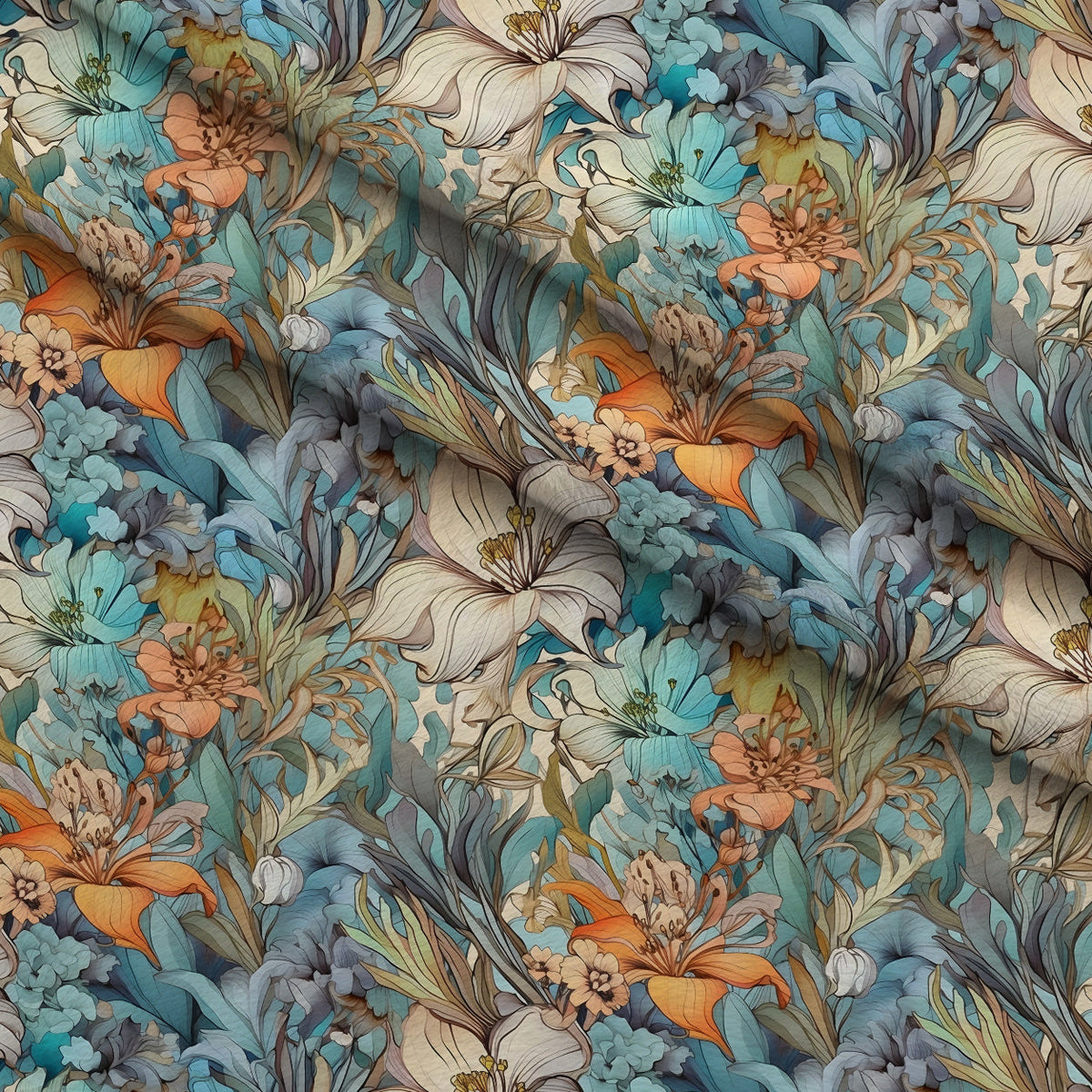 Sketchbook Garden Pattern 18 Fleece Fabric — fleece fabric folded close-up preview (mv-fleece-v1:lying)